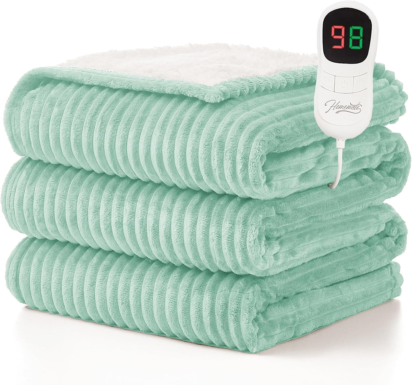 Homemate Heated Blanket Electric Throw - 50"x60" Heating Blanket Throw 1/2/4/6/8 Hours Auto-Off 10 Heat Levels Over-Heat Protection Soft Flannel Sherpa Heater ETL Certification