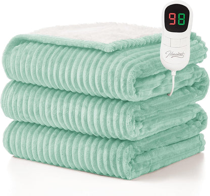 Homemate Heated Blanket Electric Throw - 50"x60" Heating Blanket Throw 1/2/4/6/8 Hours Auto-Off 10 Heat Levels Over-Heat Protection Soft Flannel Sherpa Heater ETL Certification