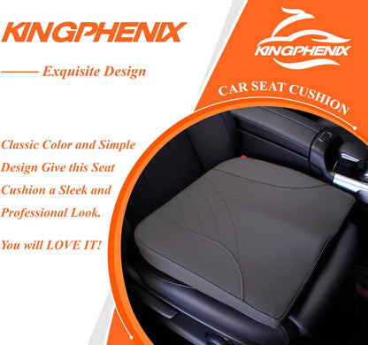 kingphenix Premium Car Seat Cushion, Memory Foam Driver Seat Cushion to Improve Driving View- Coccyx & Lower Back Pain Relief - Seat Cushion for Car, Truck, Office Chair (Leather Black)