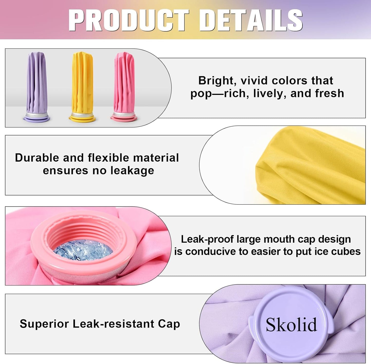 Ice Packs for Injuries Reusable, 6" 9" 11" Leakproof Ice Bags, Thickened Cold Pack Hot Therapy for Pain Relief, Swelling, Knee, Shoulder, Post-Surgery (3, Gray, 6"/9"/11")