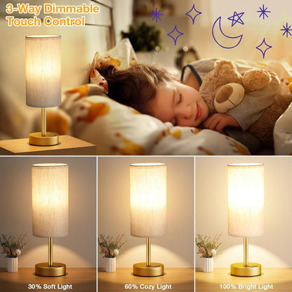 Dicoool Touch Bedside Table Lamp with USB - 3 Way Dimmable Wood Lamp for Bedroom Nightstand, Desk Lamp with Charging Station for Dorm, Living Room, Office, Kids Room, Small, 14in