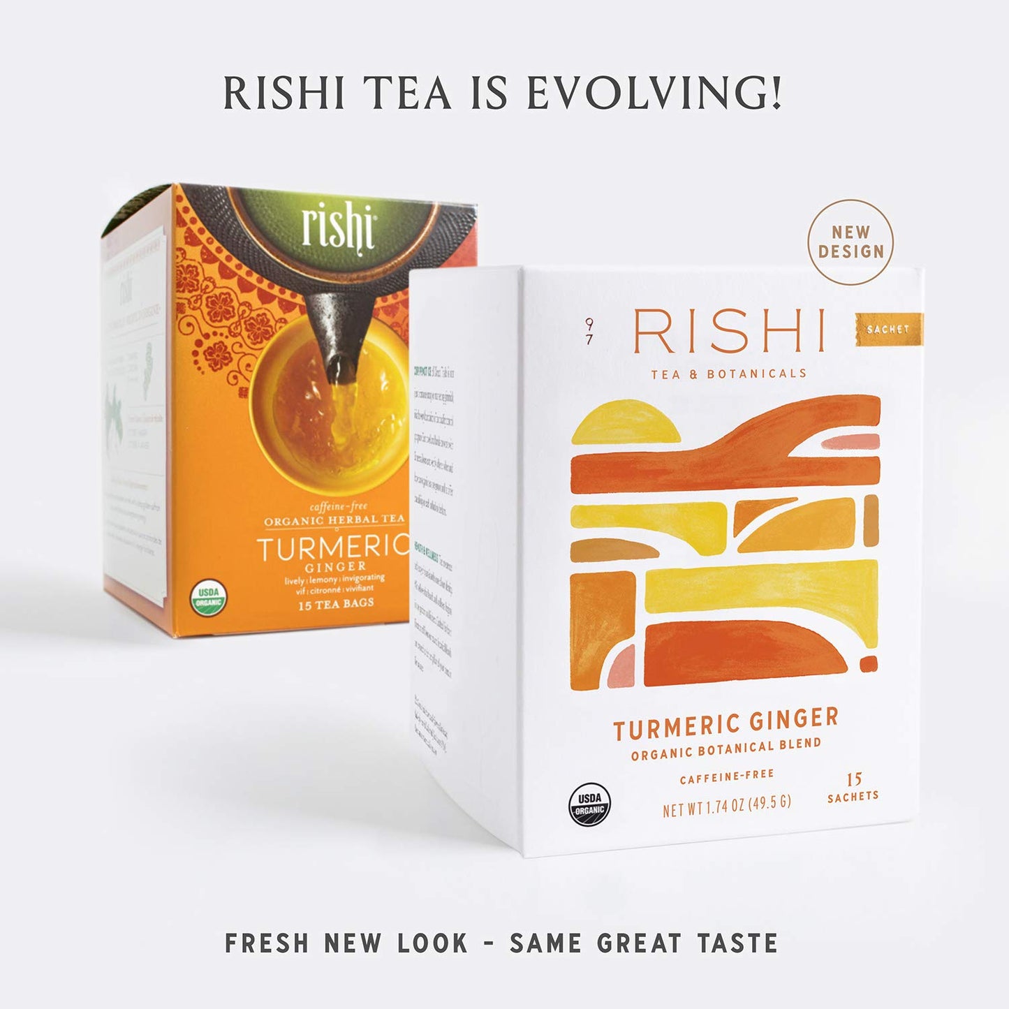 Rishi Tea Turmeric Ginger Herbal Tea - Organic Sachet Bags, Caffeine Free Blend with Spicy Ginger & Citrus, Hot or Iced - 50 Count (Pack of 1)