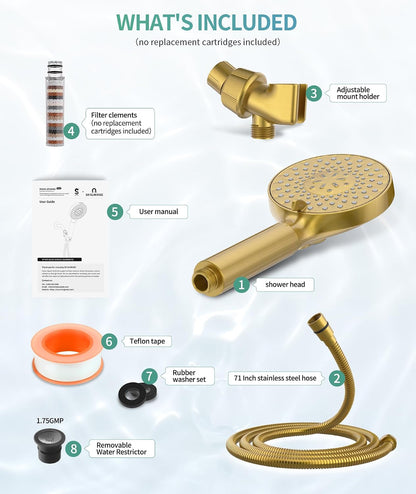 SR SUN RISE Filtered Shower Head with Handheld High Pressure 9 Spray Mode Showerhead Detachable Shower Head Water Softener Filters Beads for Hard Water Remove Chlorine 1 Filter Chrome