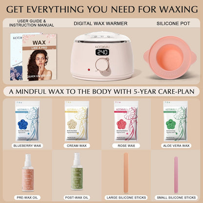 KOTAMU Waxing Kit for Women & Men, Pink Digital Wax Pot Warmer Hair Removal | Home Hard Wax Kit, Wax Machine, Face, Eyebrow, Bikini, Brazilian, Body, Sensitive Skin, 25 Accessories, Beginner-Friendly