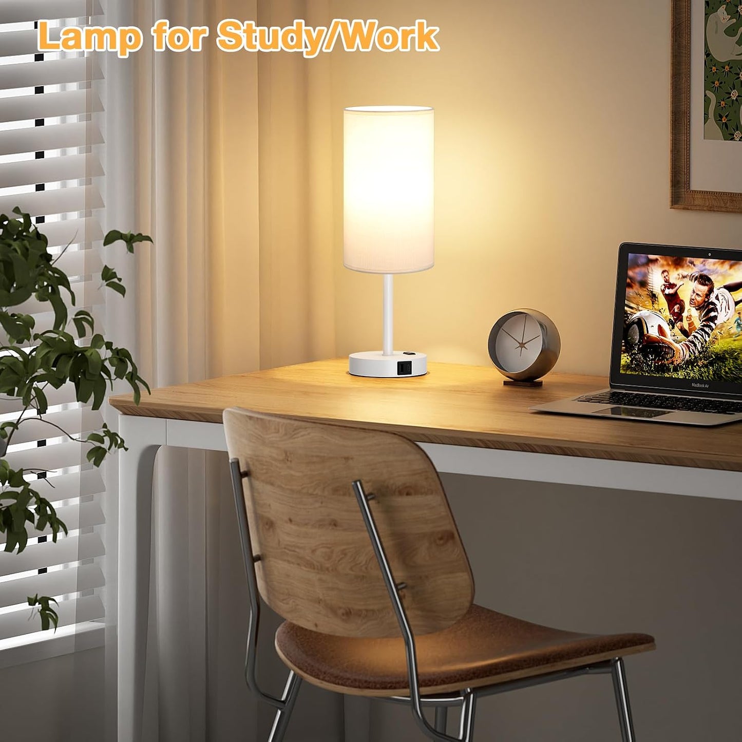 Dicoool Touch Bedside Table Lamp with USB - 3 Way Dimmable Wood Lamp for Bedroom Nightstand, Desk Lamp with Charging Station for Dorm, Living Room, Office, Kids Room, Small, 14in