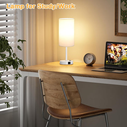 Dicoool Touch Bedside Table Lamp with USB - 3 Way Dimmable Wood Lamp for Bedroom Nightstand, Desk Lamp with Charging Station for Dorm, Living Room, Office, Kids Room, Small, 14in