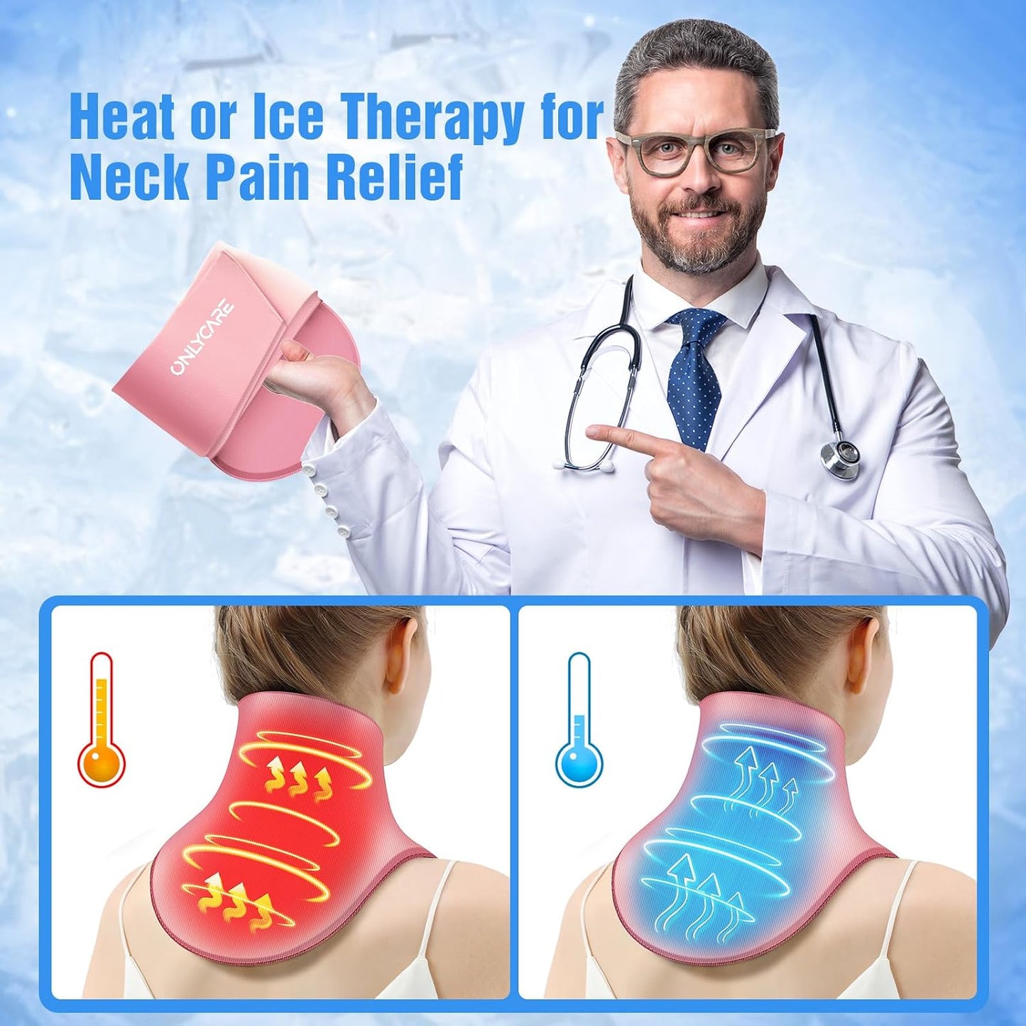 ONLYCARE Neck Ice Pack Wrap Gel - Upgraded Ice Packs for Neck Reusable, Hot and Cold Compress, Relief of Pain, Swelling, Sprains, Office Pressure