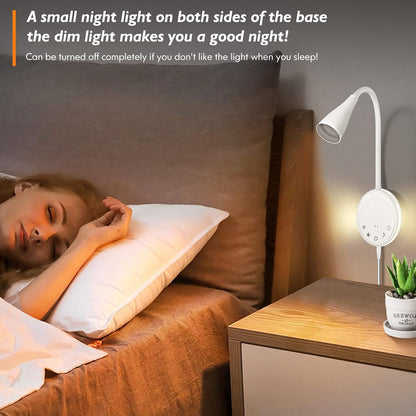 SANKEDOU LED Wall Mounted Reading Light, Book Light for Reading in Bed with Touch Control, 5 Dimmable, USB Output, Night Light & Timers Function, Flexible Gooseneck Headboard Bed Lights (White)