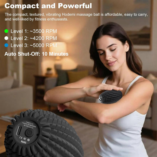 HODEMI Vibrating Massage Ball Roller with Rolling Head, 3 Speeds, Black