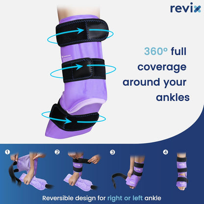 REVIX Ankle Ice Pack Wrap for Foot Pain Relief and Feet Injuries, Reusable Gel Ice Cold Packs for Achilles Tendonitis, Plantar Fasciitis, Sprained Ankles and Heels