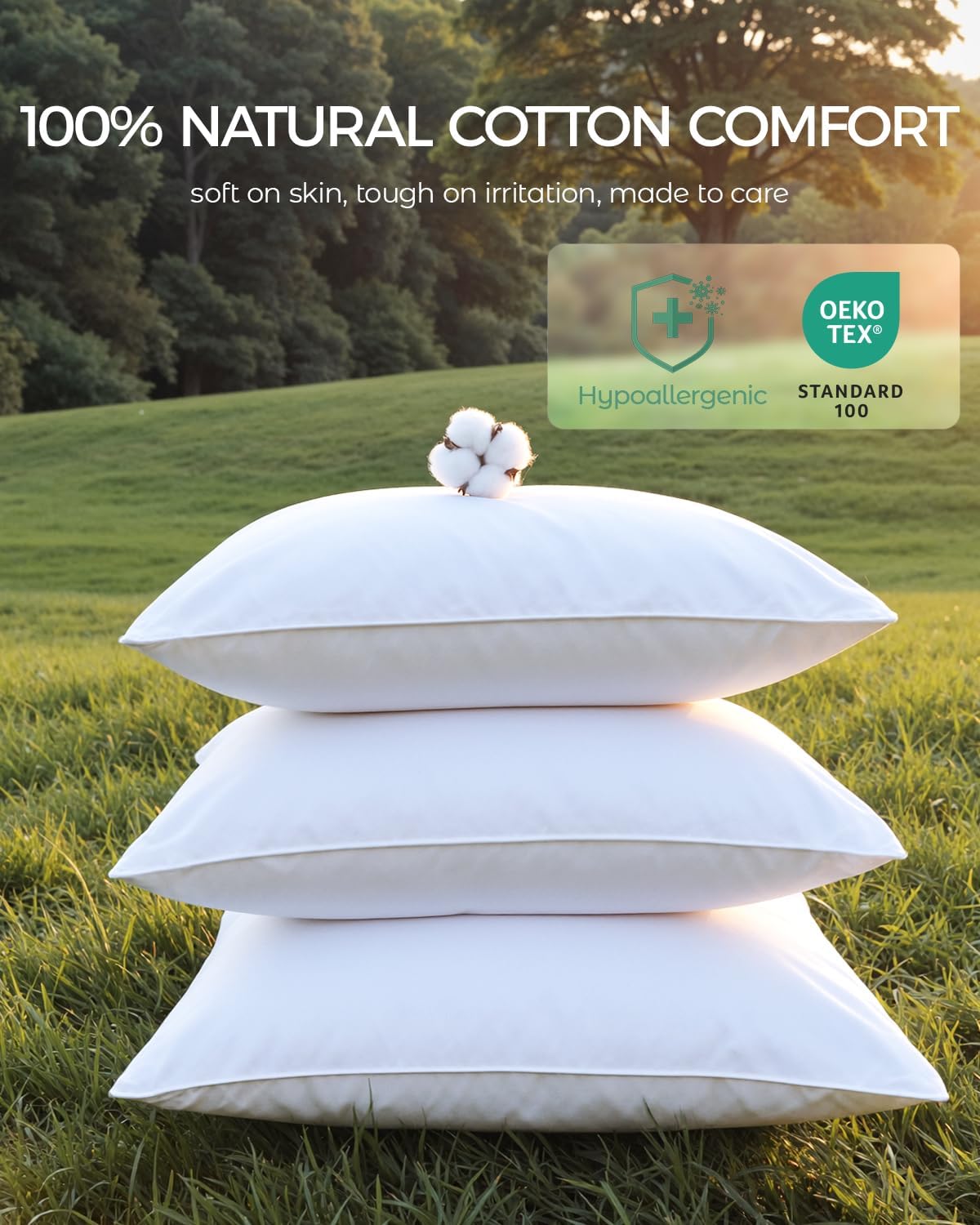 FAUNNA 100% Cotton Pillow Protectors, 600 Thread Count, Standard, 4 Pack