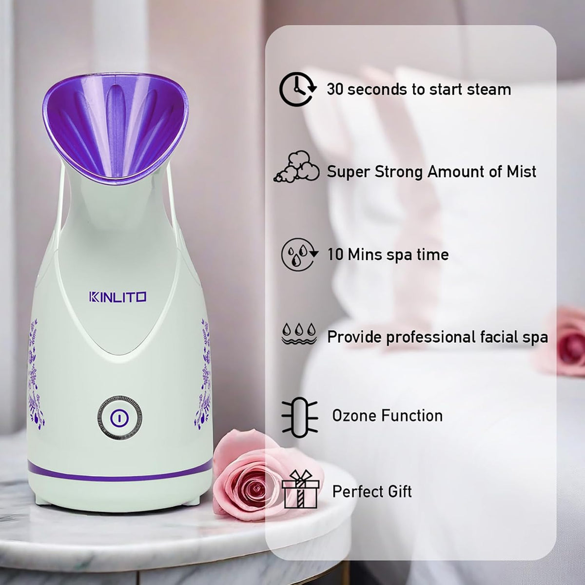 KINLITO Facial Steamer Ionic Face Steamer for Home Facial, Warm Mist Small Facial Steamer for Deep Cleaning Unclog Pores with Blackhead Remover, Aromatherapy Kit for Personal Home SPA (Blue)