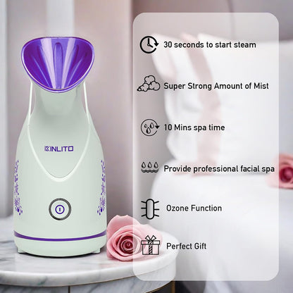 KINLITO Facial Steamer Ionic Face Steamer for Home Facial, Warm Mist Small Facial Steamer for Deep Cleaning Unclog Pores with Blackhead Remover, Aromatherapy Kit for Personal Home SPA (Blue)