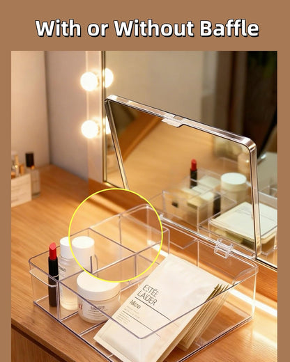 Acrylic Tea Bag Organizer with Lid, 9-Grid Clear Storage Box with Removable Dividers, Plastic Drawer Organizer for Tea Bags, Office Supplies, Closet, Socks, Dresser Drawers