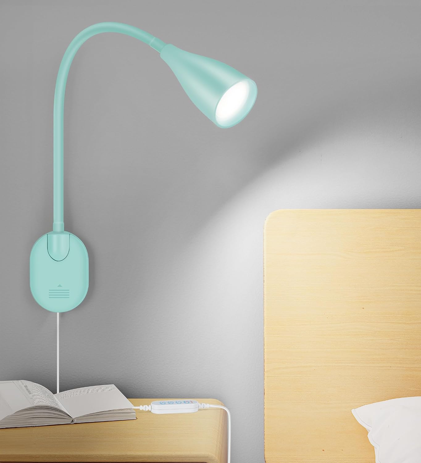 LiFMIRA Wall-Mounted LED Bedside Reading Light with USB Charging Port, 10-Level Dimmable & Adjustable 5 Color, Plug-in Adhesive Night Lamp for Books in Bed, Eye-Caring Bedroom Lighting (Black)