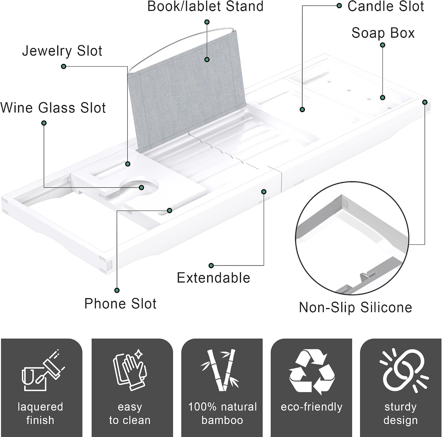 Foldable Bathtub Caddy Tray for Tub,Bamboo Expandable Bath Table Trays,Premium Bathroom Accessories for New Home & Mothers Day & Birthday Gifts for Couples,Natural