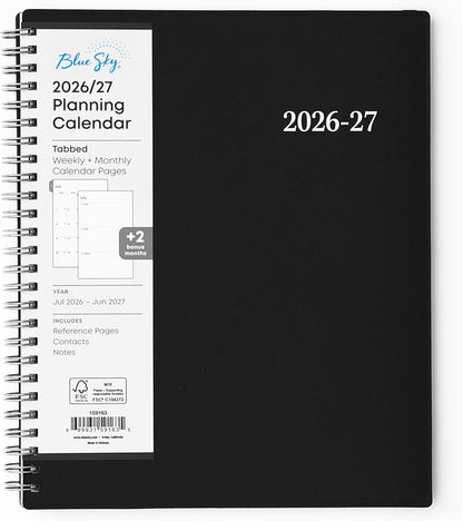 Blue Sky 2026-2027 Weekly and Monthly Academic Year Planner Calendar, July 2026 - June 2027, 8.5" x 11", Flexible Cover, Wirebound, Laminated Tabs, Enterprise