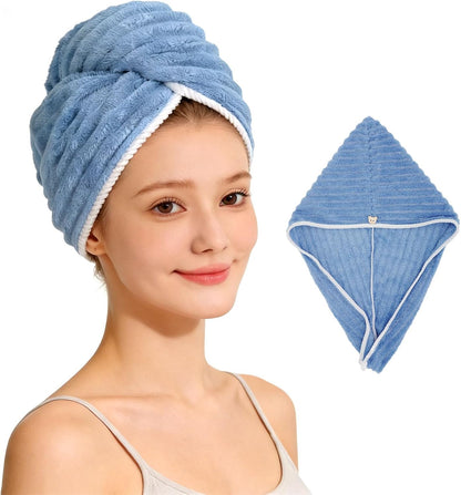 Microfiber Hair Towel Wrap for Women, Soft Lightweight Quick Dry Turban, Drying Hair Towels for Women, Hair Drying Towel for Curly & Long Hair - Yellowish-white (Note: This model is ultra-slim.)