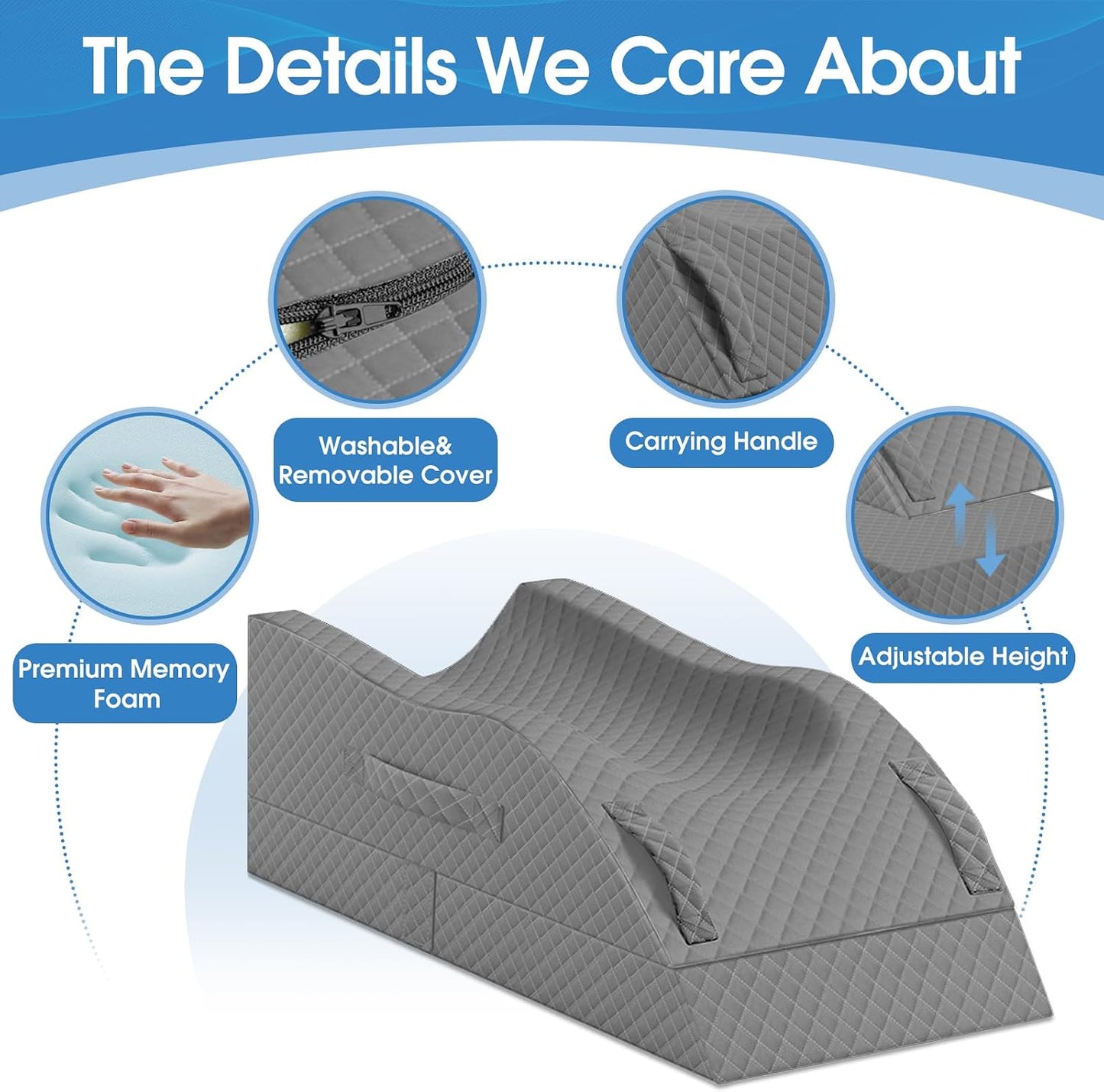TranquilRelax Leg Elevation Pillows for After Surgery, Wedge Pillow, Grey