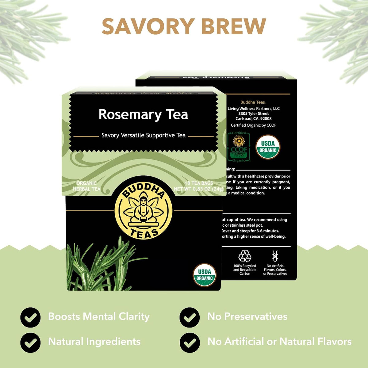 Buddha Teas Organic Rosemary Tea - Herbal Tea, Microplastic & Caffeine Free