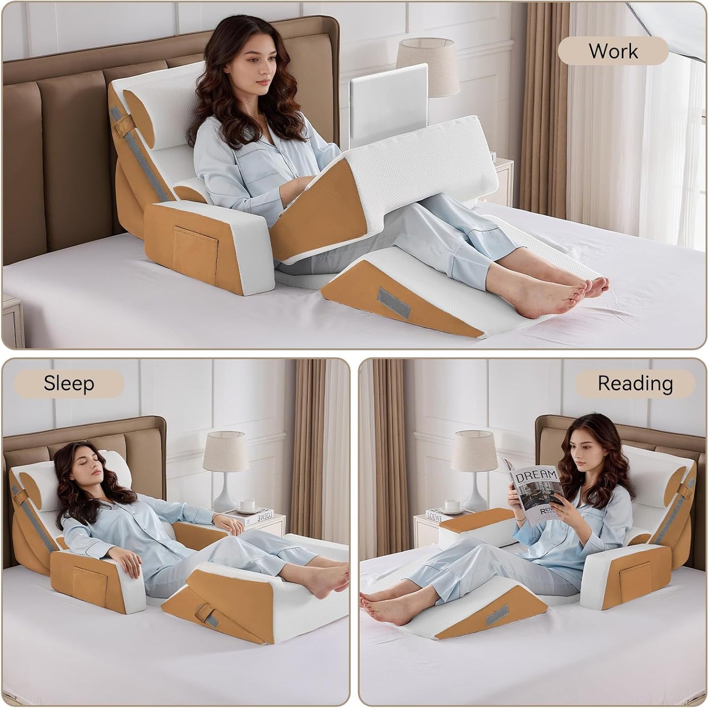 Yojoker 4PCS Orthopedic Bed Wedge Pillow Set for Sleeping, Post Surgery Foam Pillow for Body, Back and Leg Pain Relief, Triangle Adjustable Support Pillow - Acid Reflux, Anti Snoring & GERD Sleeping