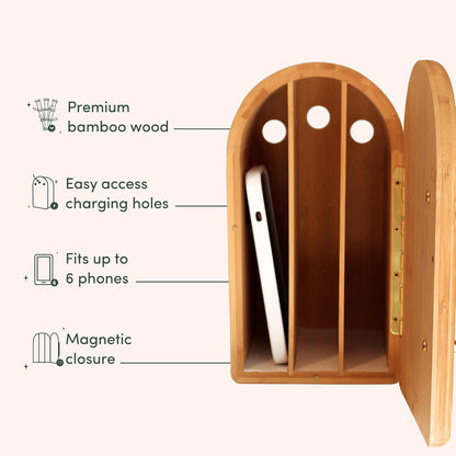 Papaya The Phone Box, Cell Phone Box for Family Time, Premium Bamboo Wood