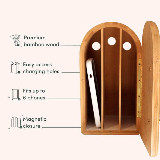 Papaya The Phone Box, Cell Phone Box for Family Time, Premium Bamboo Wood