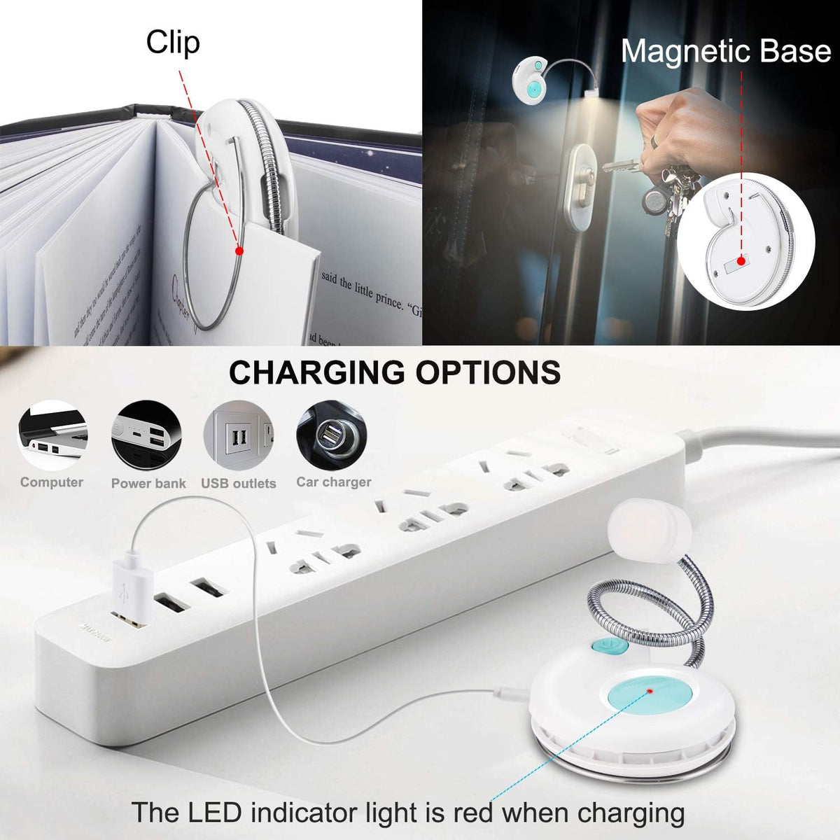 Kids Rechargeable Book Light, Clip on Reading Light for Kid, Kids Reading Lights, Amber Book Light for Reading in Bed, 2 Lighting Modes, Blue Light Blocking, Bookmark Light for Bookworms-Pink