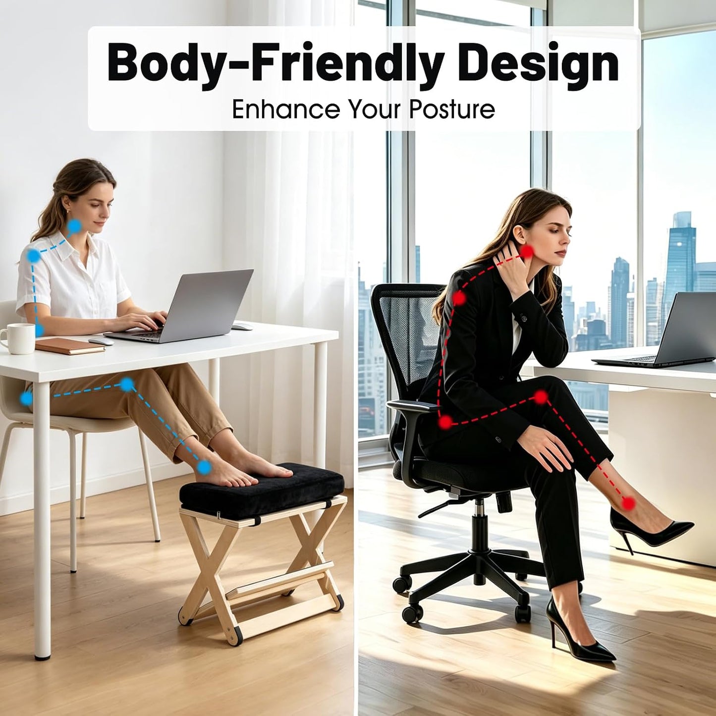 Adjustable Height Foot Rest Under Desk at Work, Comfortable Memory Foam Office Foot Stool, Non-Slip EVA Surface for Posture Support, Leg Relief, Home Office & Gaming