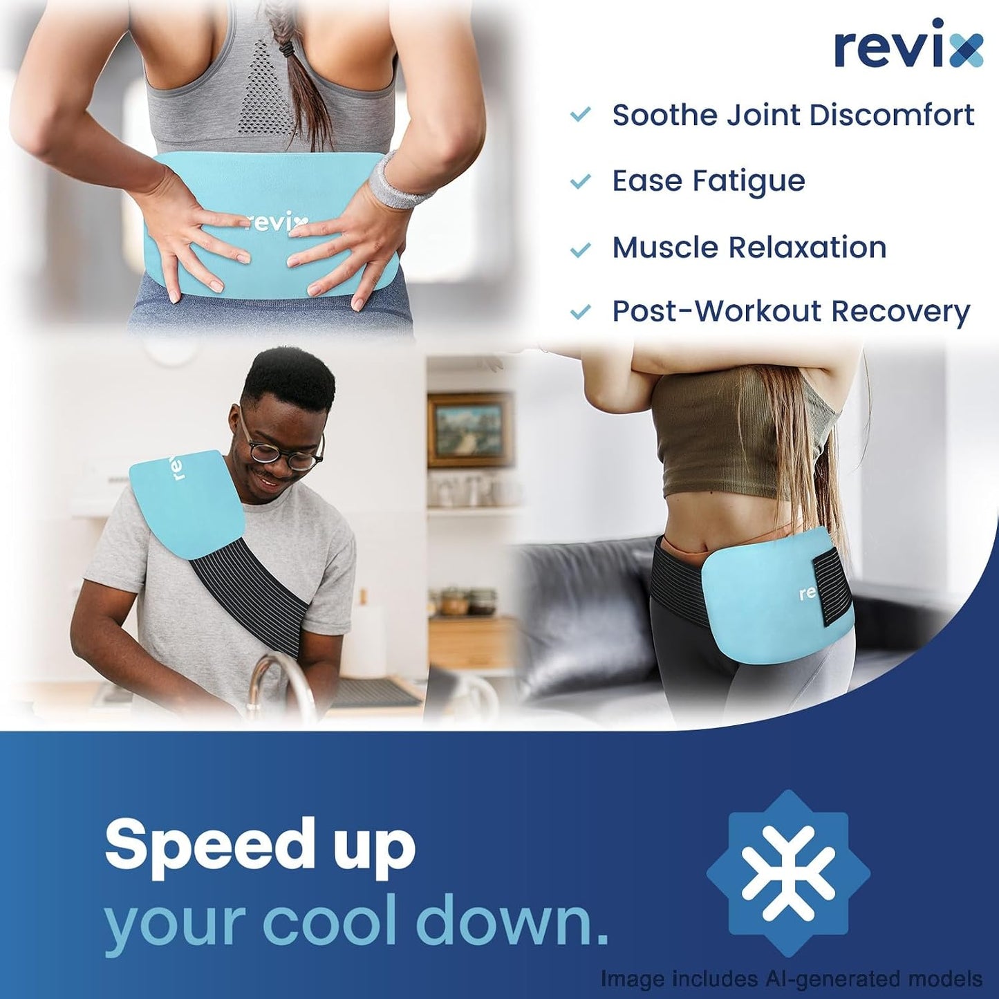 REVIX Ice Packs for Injuries Reusable, 2 Packs Hot and Cold Pack with Adjustable Strap, Flexible Ice Wraps for Joints and Muscle, Rotator Cuff, Back, Knee Discomfort Relief (10" x 5" Blue)