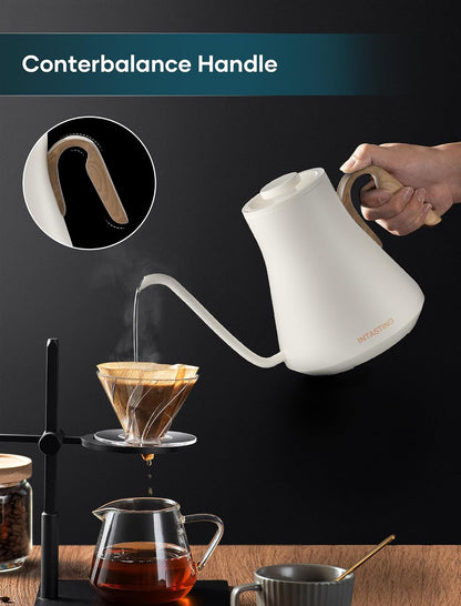 INTASTING Electric Kettle, Gooseneck Electric Kettle, ±1℉ Precise Temperature Control, Stainless Steel Interior, Quick Heating for Pour Over Coffee, Tea & Boiling Water, 0.9L (Black)