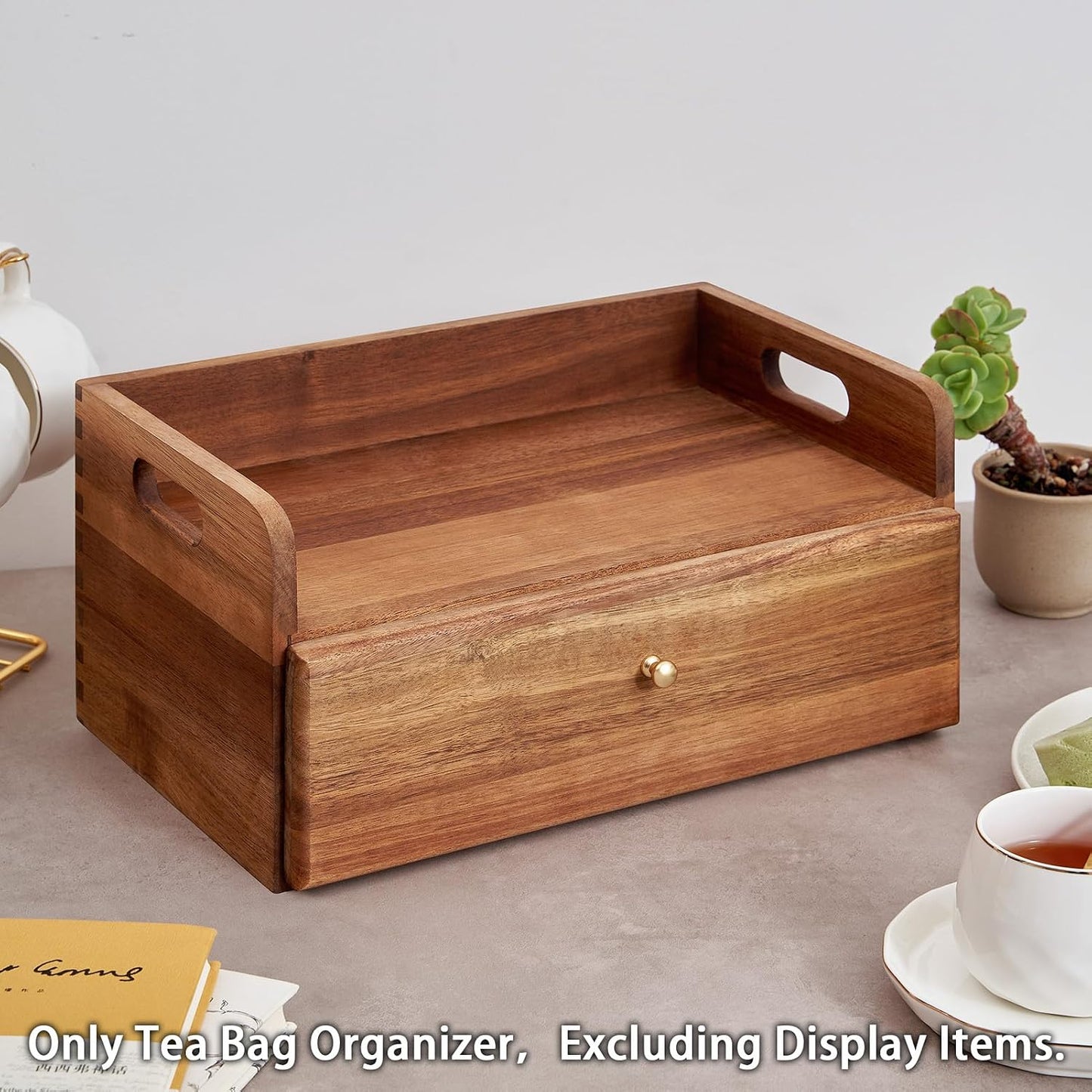 SARUFO Acacia Wood Tea Bag Organizers, Tea Packet Storage Boxes, 8-Compartment Tea Caddy for Tea Bags Chest, Teabag Holder Containers, Teabox Station Display