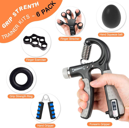 CYFIE Grip Strength Trainer Kit, Adjustable Hand Gripper Strengthener, Forearm Strengthener & Finger Exerciser Set with Finger Stretcher, Stress Ball & Grip Ring for Athletes, Rock Climbing & Rehab