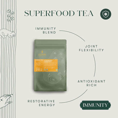 Luxmi Estates Turmeric Ginger Herbal Tea, 50 Biodegradable Tea Bags (100g, 3.53oz, ~50 Cups), USDA Organic Golden Spice Blend with Turmeric, Black Pepper, Ginger, Cardamom, Cinnamon, Cloves & Lemongrass | Caffeine-Free Bulk Pack, Vegan