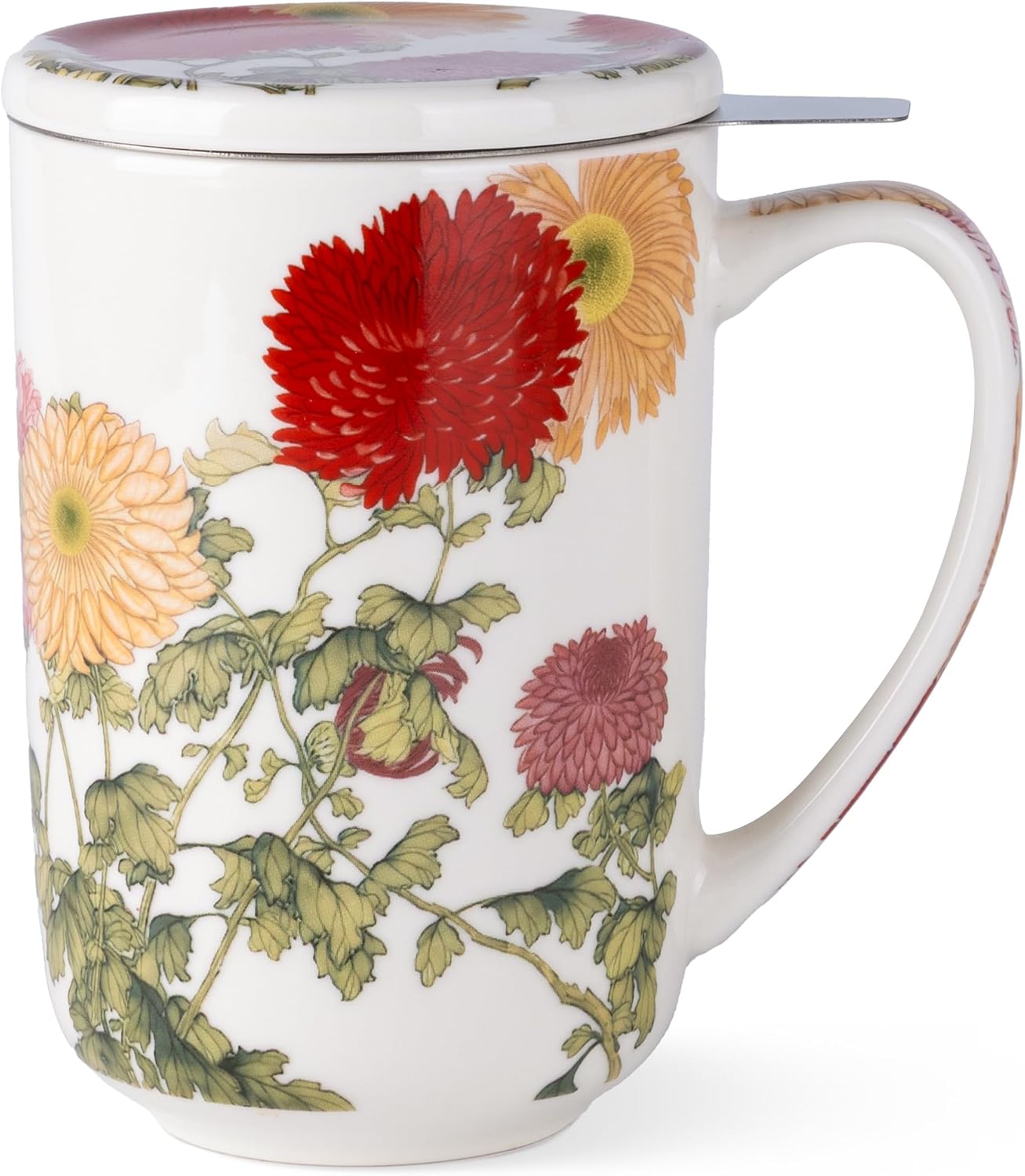 AmorArc Porcelain Tea Mug with Infuser and Lids, 18 Oz Large Cup Strainer with Bag Holder for Loose Leaf Tea, Steeping Coffee Mug for House-warming Wedding Birthday Gift