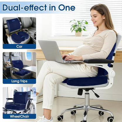 CloudBliss Ergonomic Seat Cushion & Lumbar Support Pillow Set, Black,Large