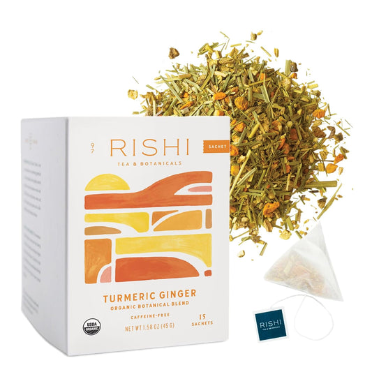 Rishi Tea Turmeric Ginger Organic Sachet Tea Bags, Caffeine Free, 15ct