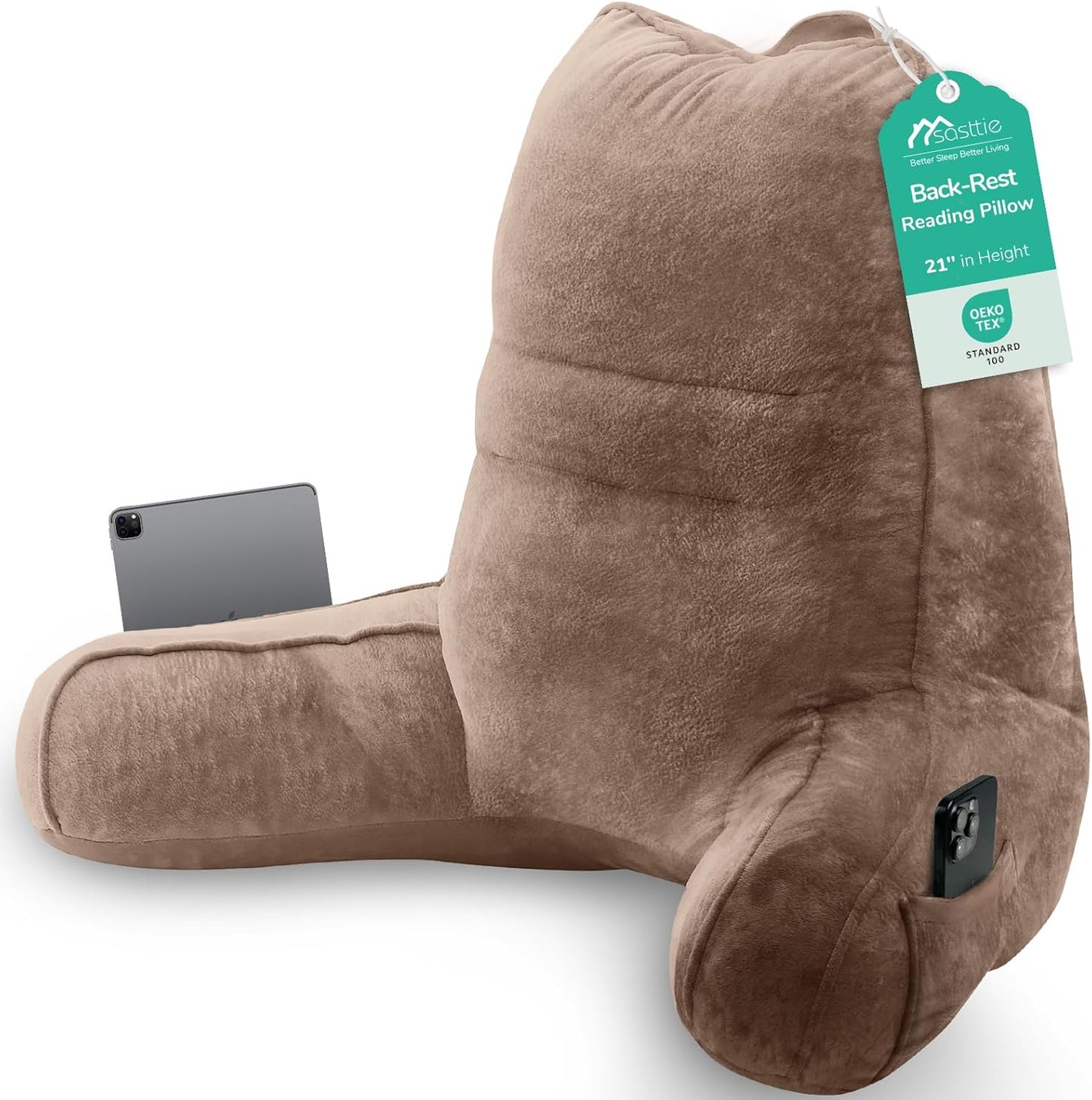 Sasttie Reading Pillows for Sitting in Bed Adult, Back Pillow Bed Sitting Up, Back-Rest Support Cushion for Sit Up on Couch, Sofa, and Floor, Dorm Essentials, Oeko-Tex Certified, Dark Grey