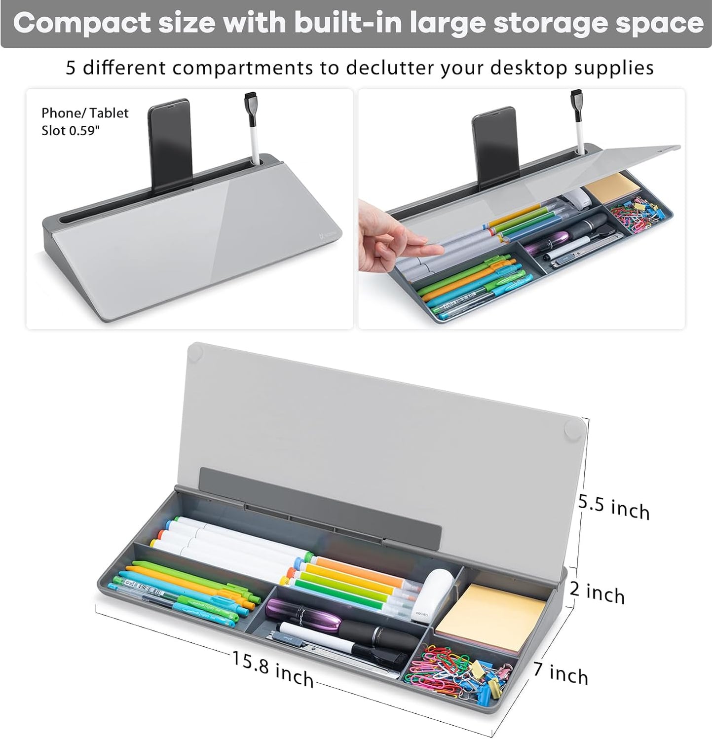 Varhomax Glass Weekly Dry Erase Desk White Board, Desktop to Do List Planner Whiteboard Calendar with Storage Caddy Memo for Home and Office, White