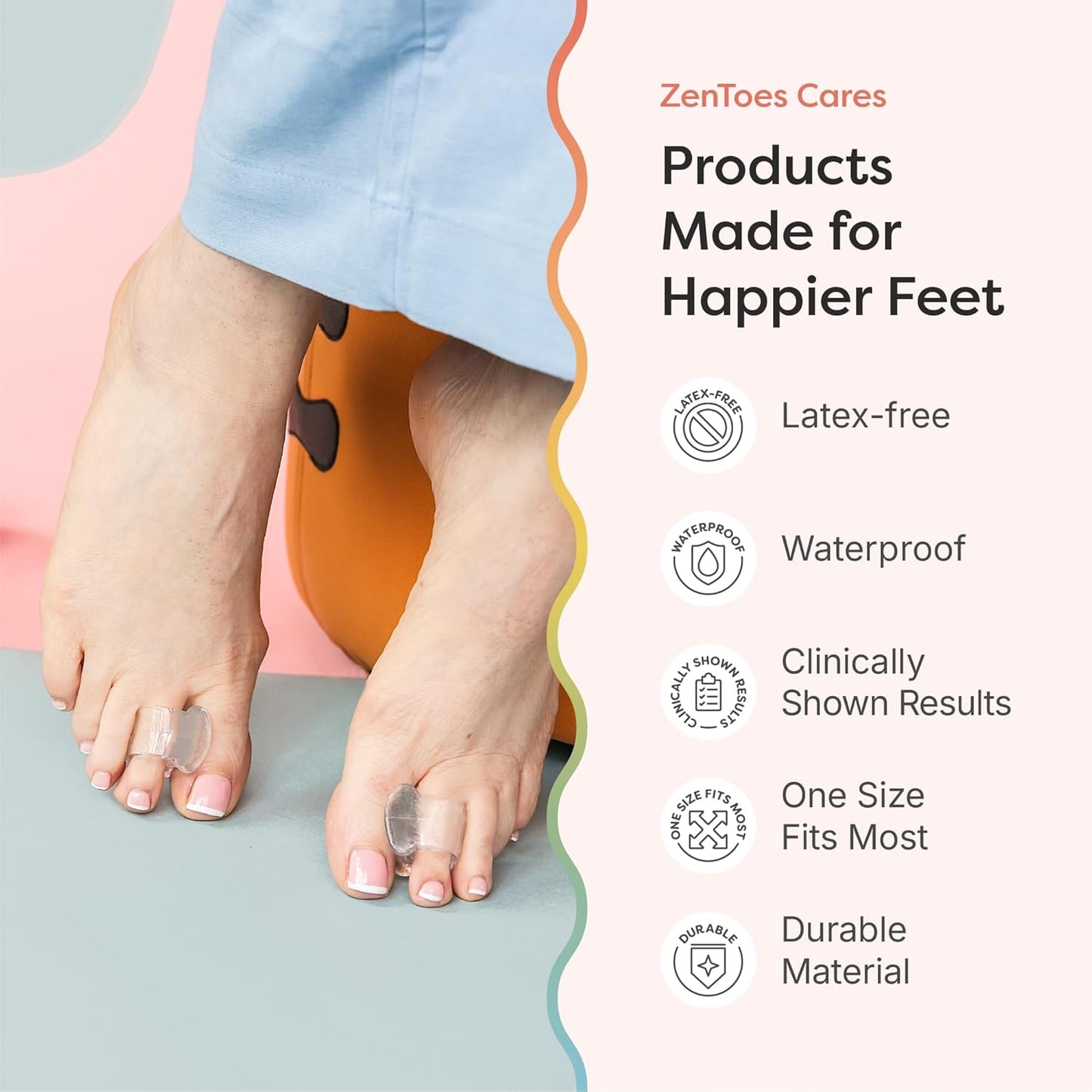ZenToes Gel Toe Separators for Overlapping Toes, Bunions, Big Toe Alignment, Corrector and Spacer - 4 Pack (White)