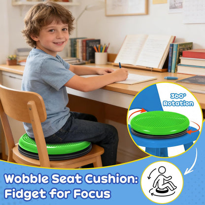Wiggle Seat Cushion,Fimeetoy Sensory Spinning Chair,ADHD Tools for Kids,Flexible Seating Classroom & Home,Inflatable Wobble Balance Disc-Blue