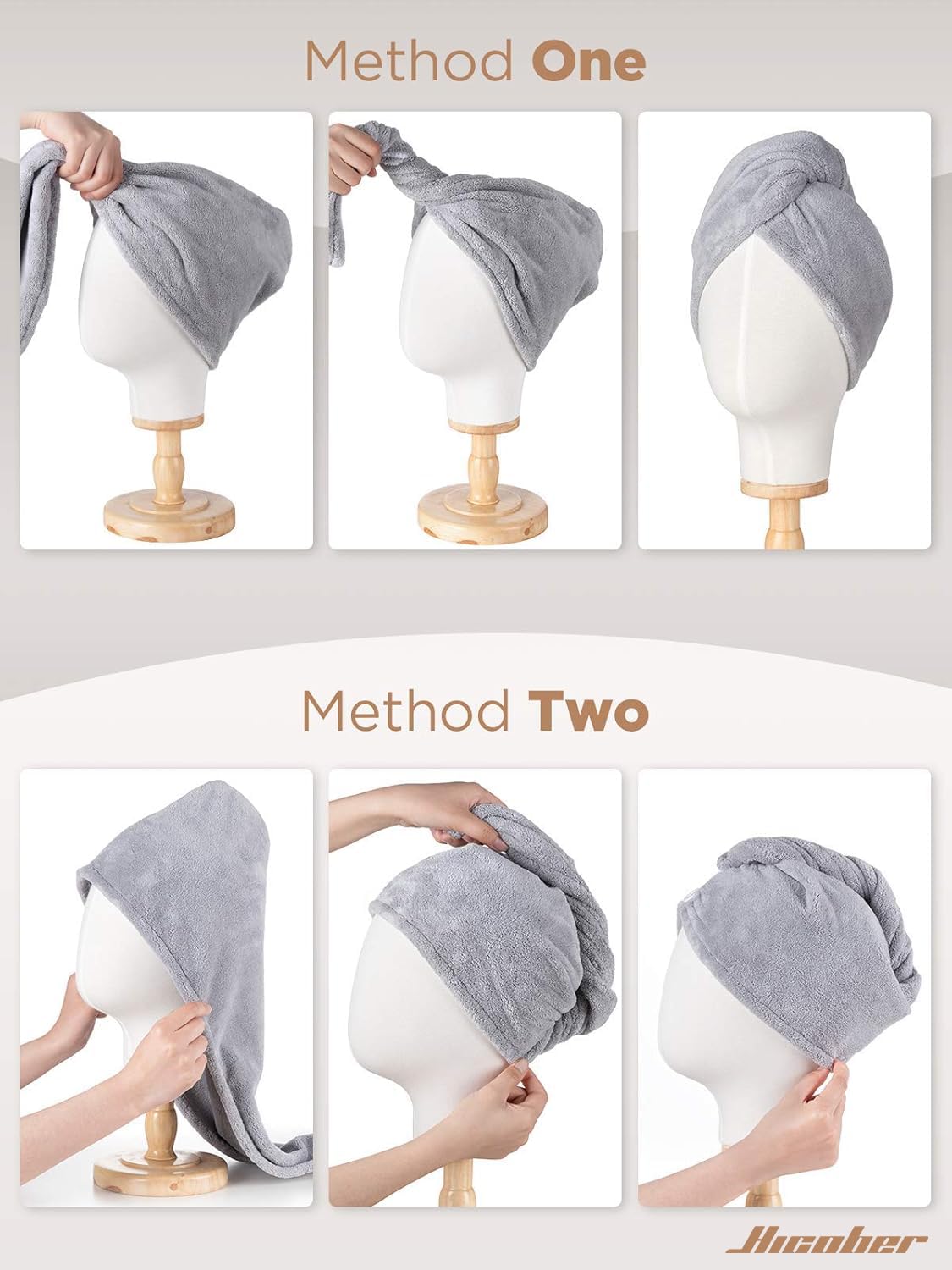 Hicober Microfiber Hair Towel Wrap, Fast Drying Hair Towels for Women, Soft Lightweight Quick Dry Turban for Curly & Long Hair–3 Pack(Blue/Grey/Pink)