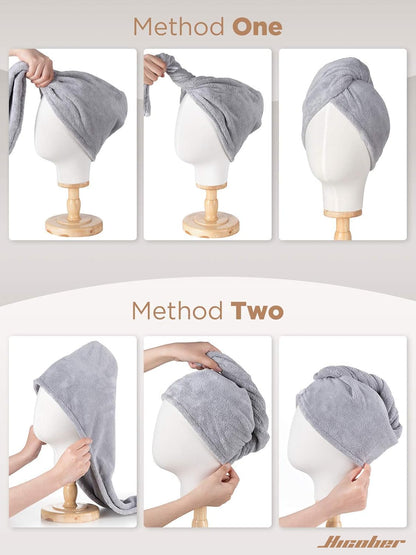 Hicober Microfiber Hair Towel Wrap, Fast Drying Hair Towels for Women, Soft Lightweight Quick Dry Turban for Curly & Long Hair–3 Pack(Blue/Grey/Pink)