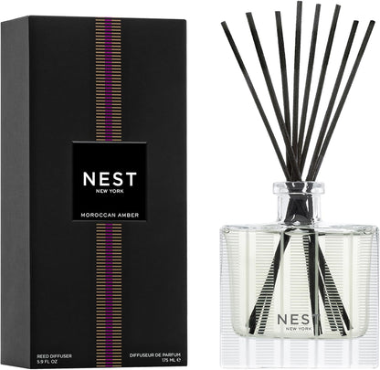NEST New York Reed Diffuser, Bamboo - 5.9 fl oz - Fragrance for Up to 90 Days - Reusable, Refillable Glass Holder - Includes 8 All-Natural Reed Sticks - Flame Free