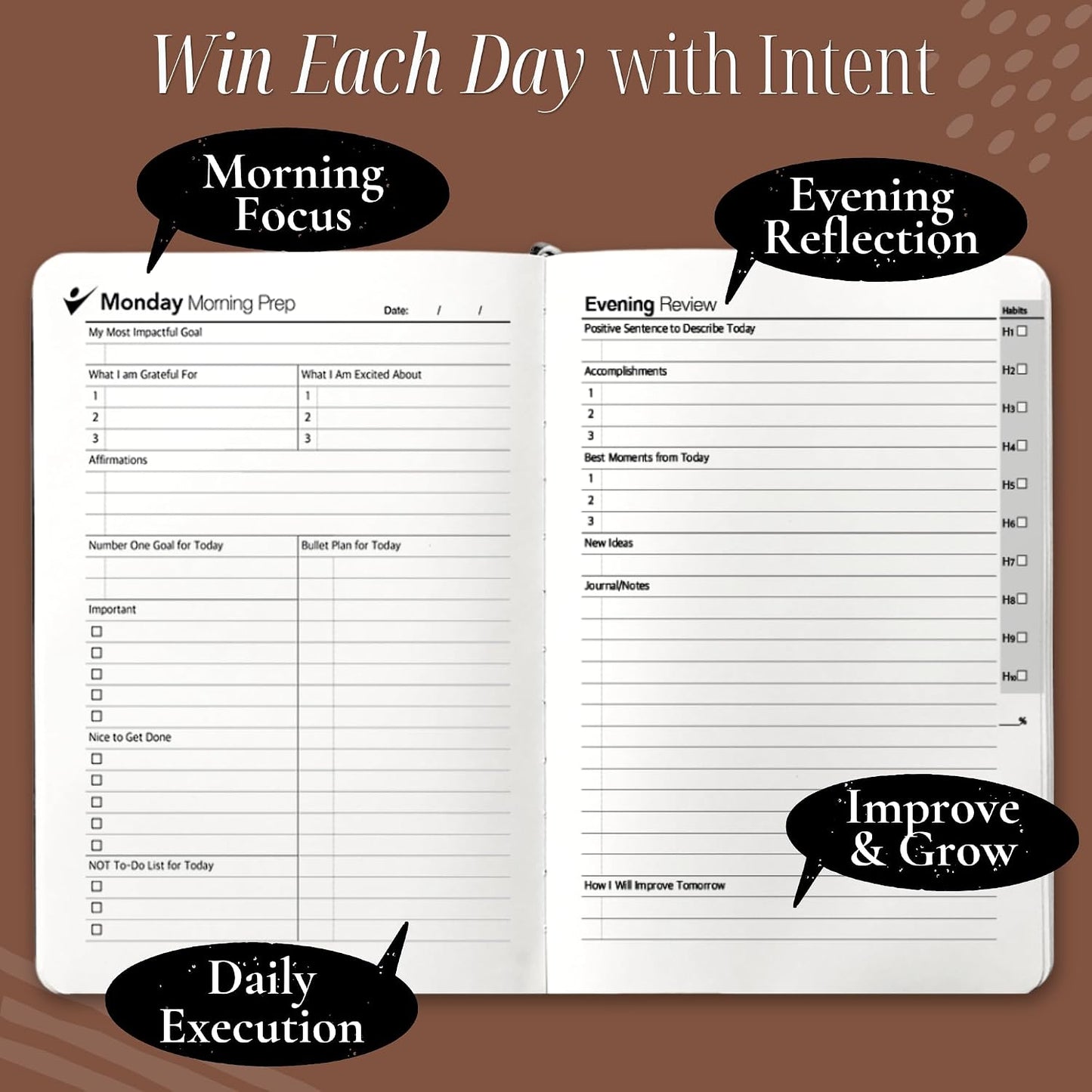 Goal Crazy Undated Planner – 90 Day Guided Journal & Productivity Organizer, A5 Daily & Weekly Planner with Goal Setting, Habit Tracker, To Do List, Academic & Work Calendar, Leather Hardcover - Black