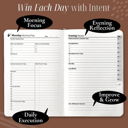 Goal Crazy Undated Planner – 90 Day Guided Journal & Productivity Organizer, A5 Daily & Weekly Planner with Goal Setting, Habit Tracker, To Do List, Academic & Work Calendar, Leather Hardcover - Black