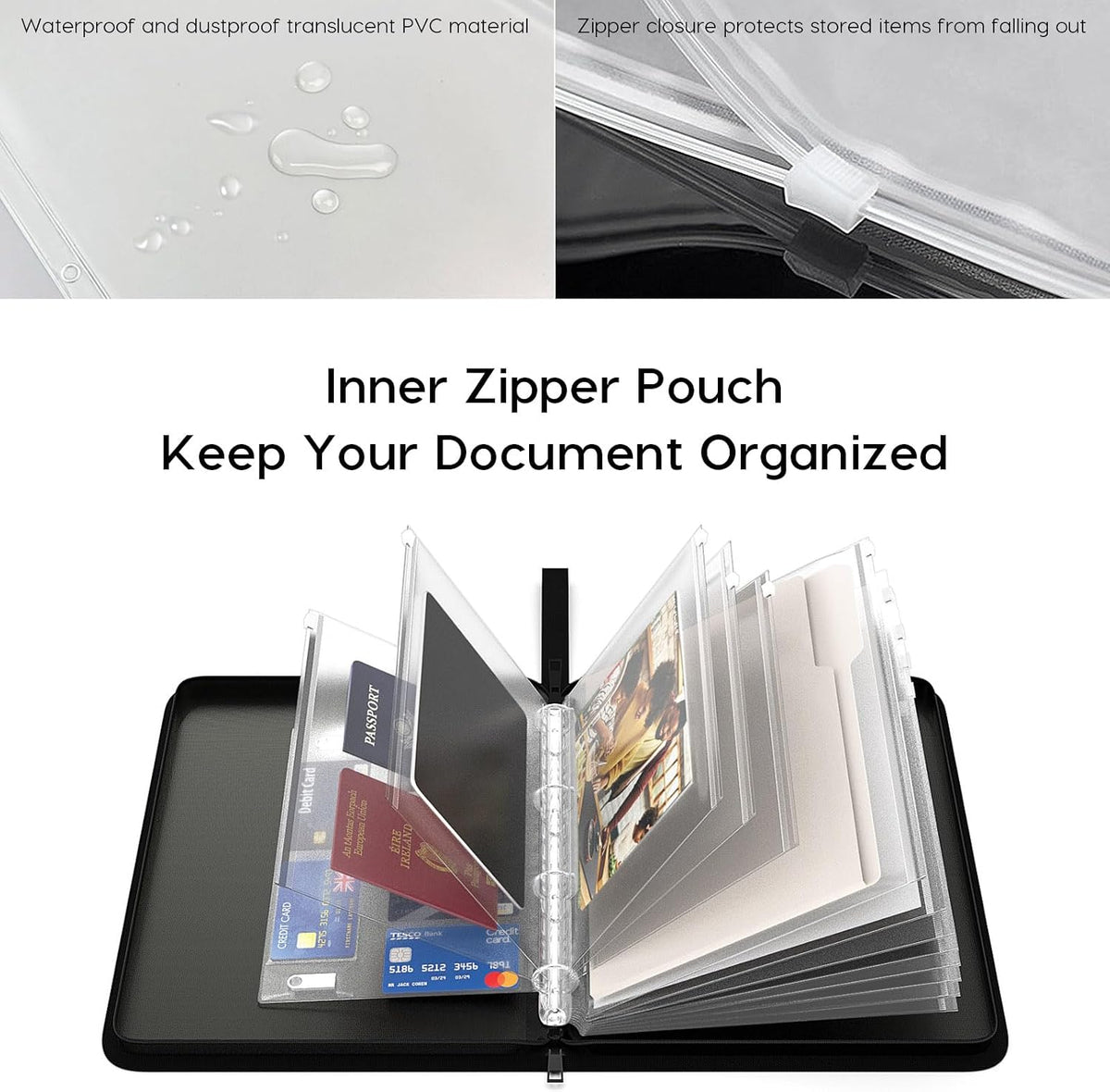Important Document Organizer Binder with Pocket, Fireproof, Water-Resistant