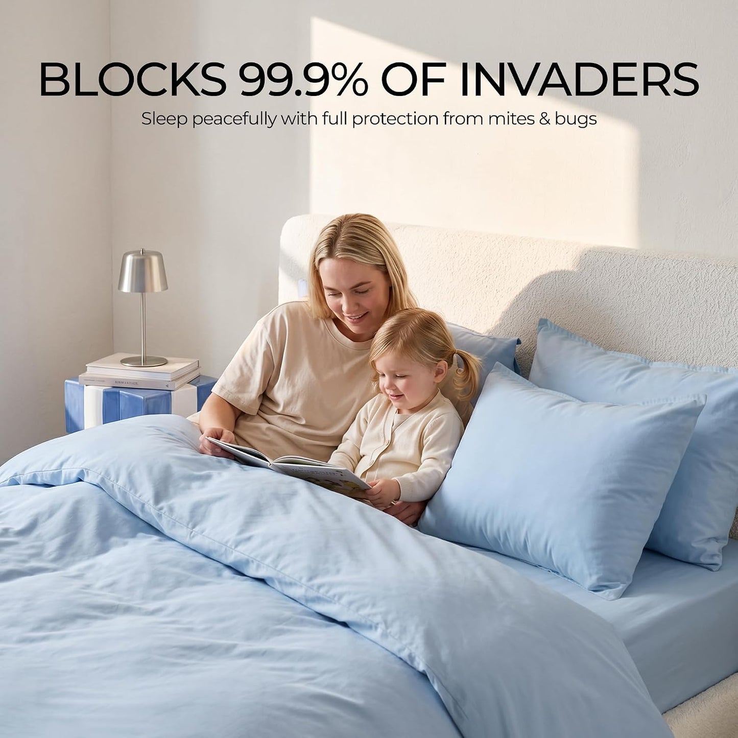 FAUNNA 100% Cotton Pillow Protectors, 600 Thread Count, Standard, 4 Pack
