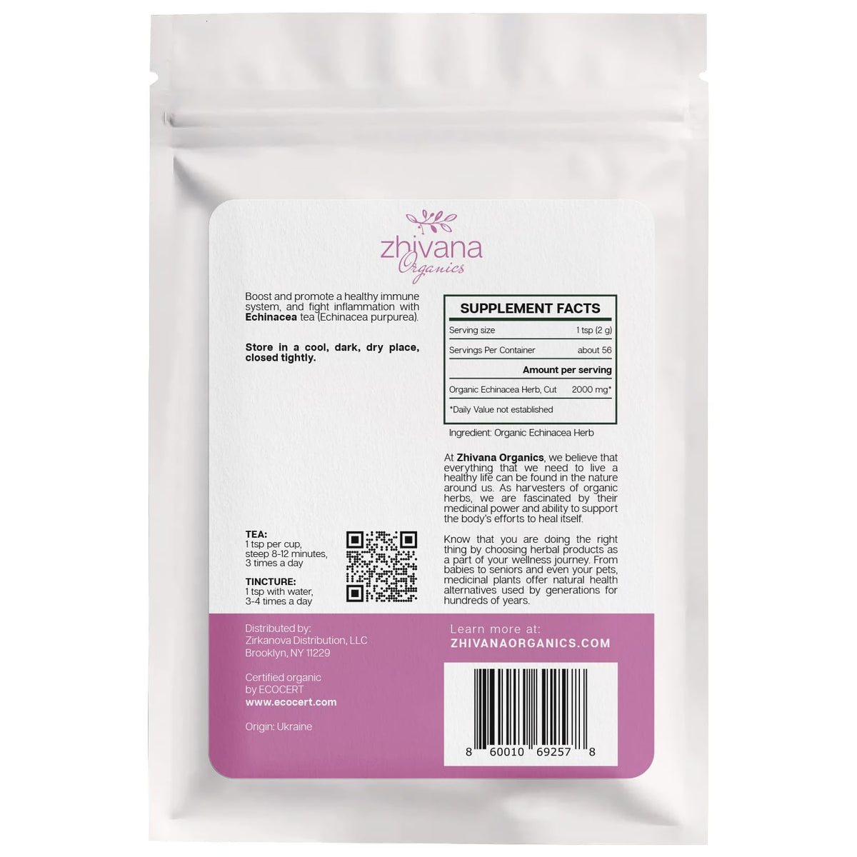 Echinacea Tea Organic (40 Bleach-Free & Microplastic-Free TeaBags) - Natural Immunity Support