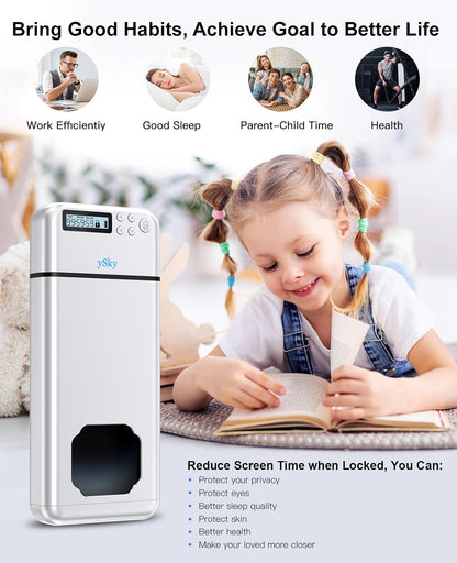 ySky Metal Phone Lock Box with Timer,Portable Timed Phone Lock Box for iPhone and Android Phones, Self-Control Timer Phone Locker to Help Kids,Students to Reduce Screen time,Phone Jail Box